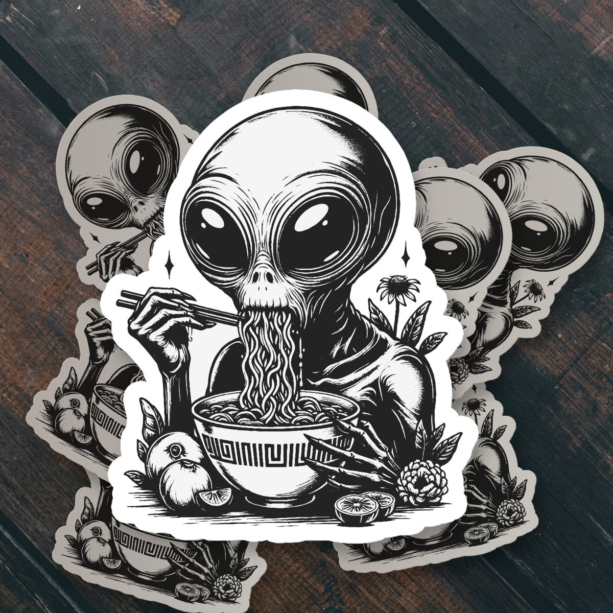 Alien Ramen Sticker - stickerbull