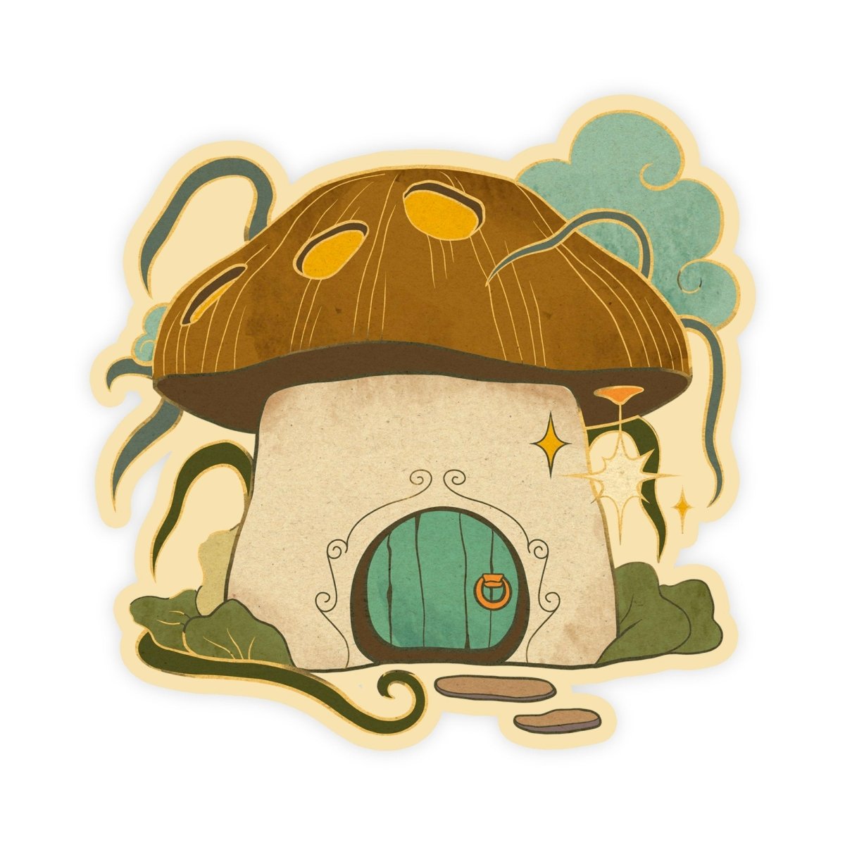 Hand Drawn Illustrated Cute Mushroom Hut Sticker - stickerbull