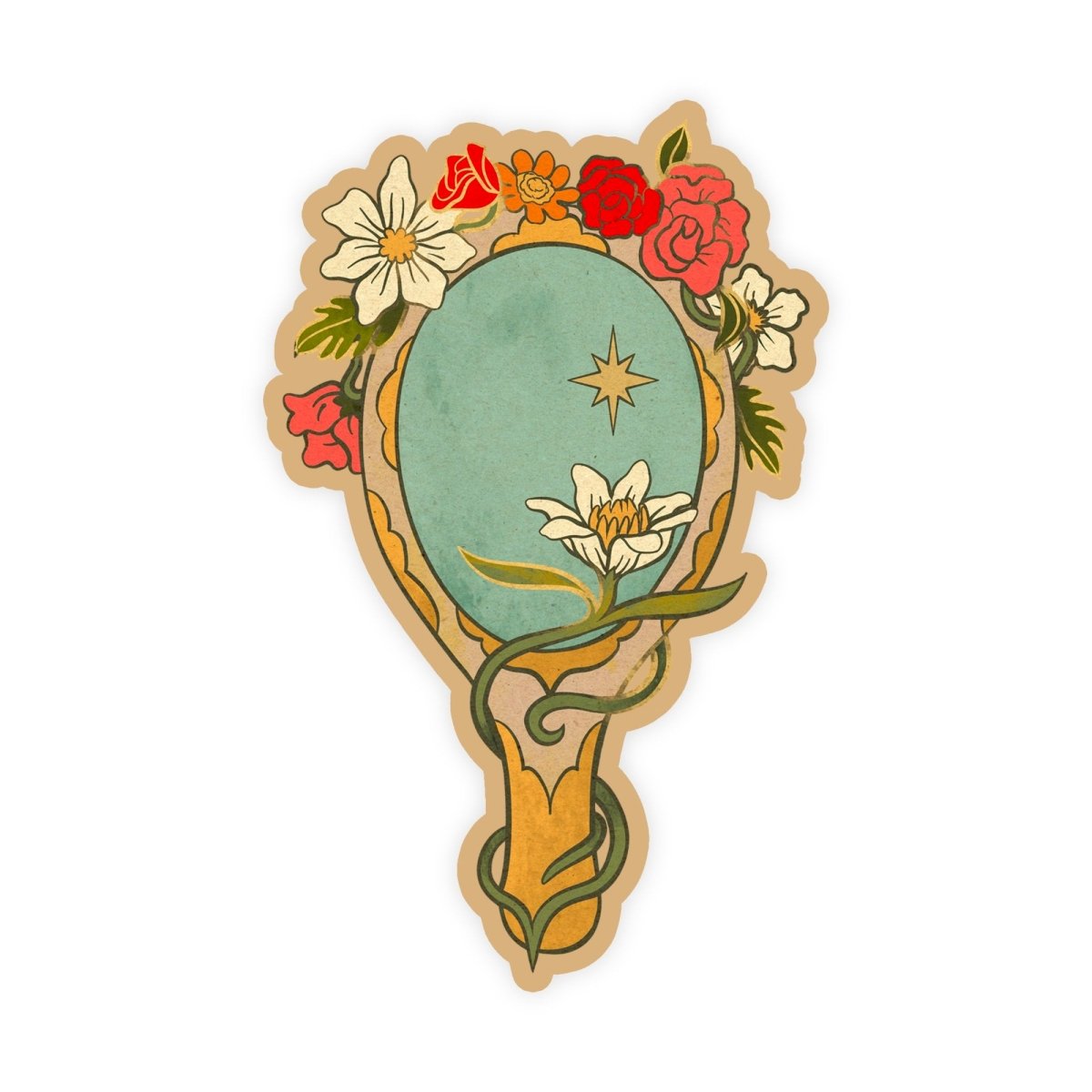 Hand Drawn Illustrated Flower Beauty Mirror Sticker - stickerbull