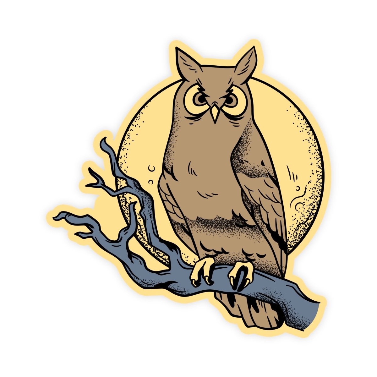 Hand Drawn Illustrated Mystic Night Time Owl Sticker - stickerbull