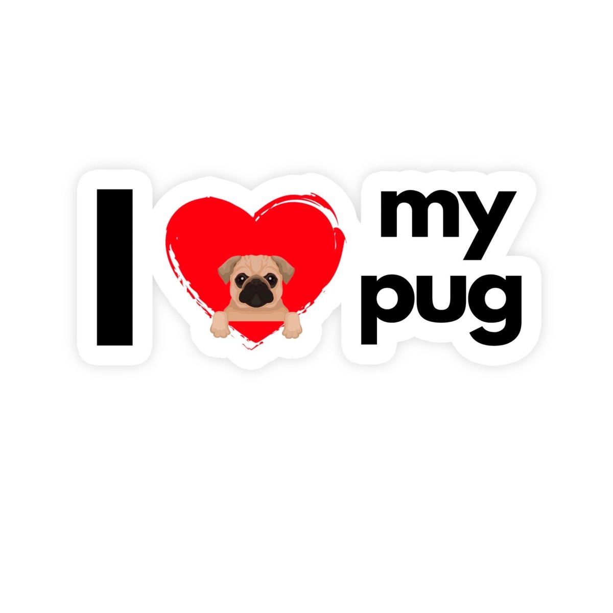 I Heart My Pug Cute Pug Dog Sticker - stickerbull