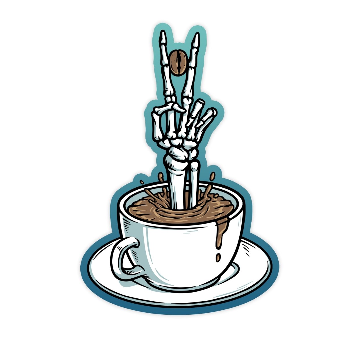 Coffee Lover Skelton Hand Peace Sign Sticker - stickerbull