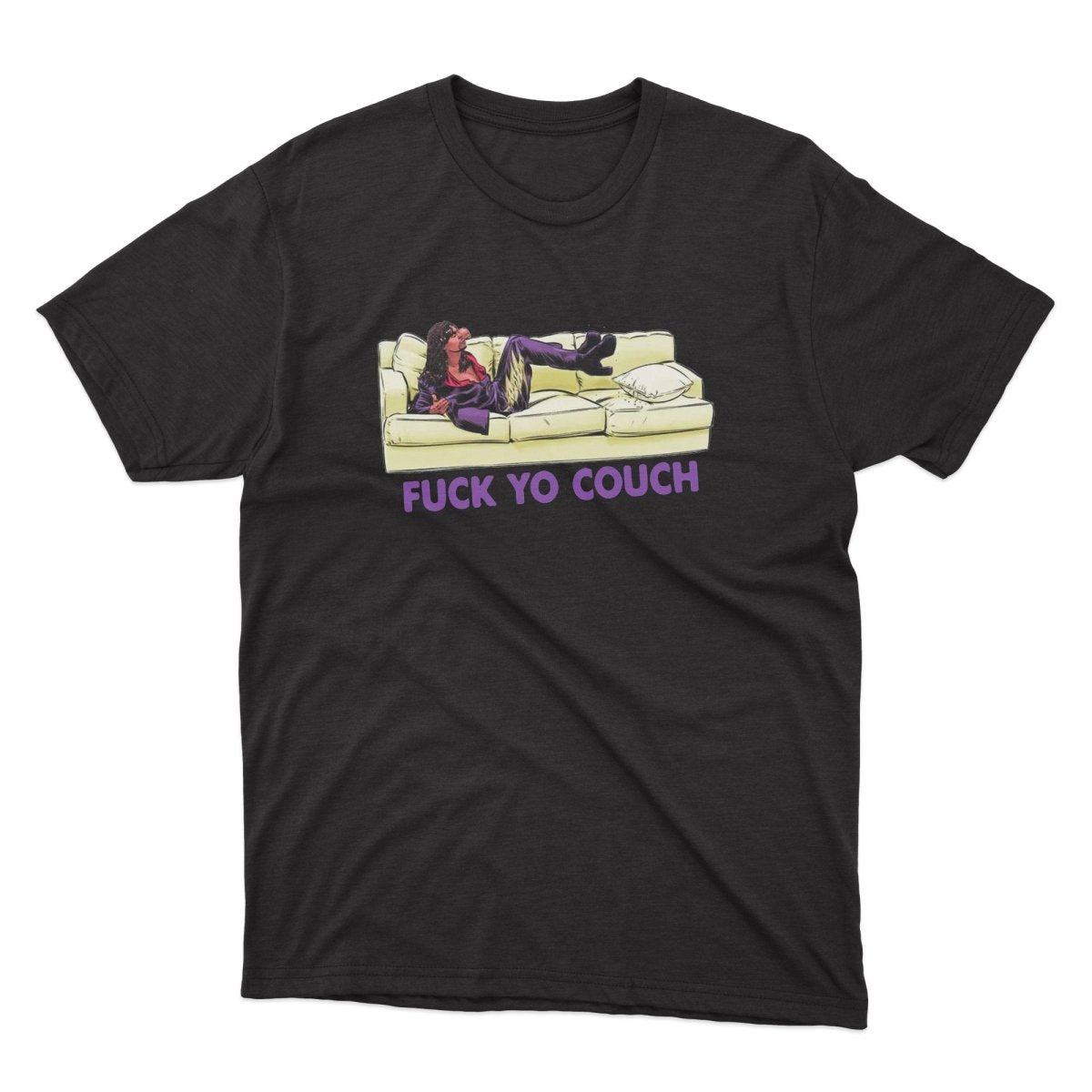 Dave Chappelle Fuck Yo Couch Shirt - stickerbullDave Chappelle Fuck Yo Couch ShirtShirtsPrintifystickerbull60904918617901751343BlackSa black t - shirt with a picture of a woman laying on a couch