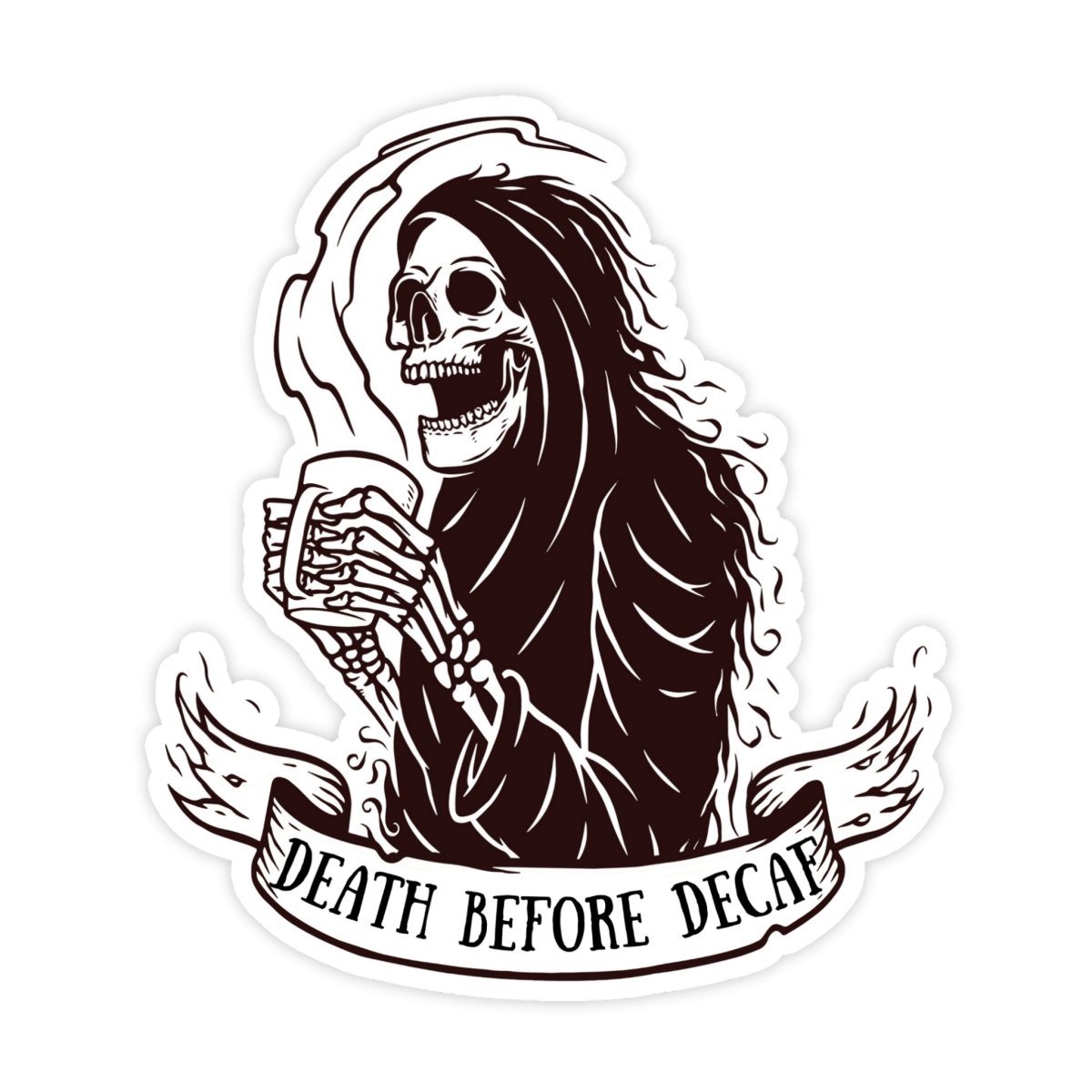 Death Before Decaf Coffee Sticker - stickerbullDeath Before Decaf Coffee StickerRetail StickerstickerbullstickerbullDeathDecaf_#214Death Before Decaf Coffee Sticker