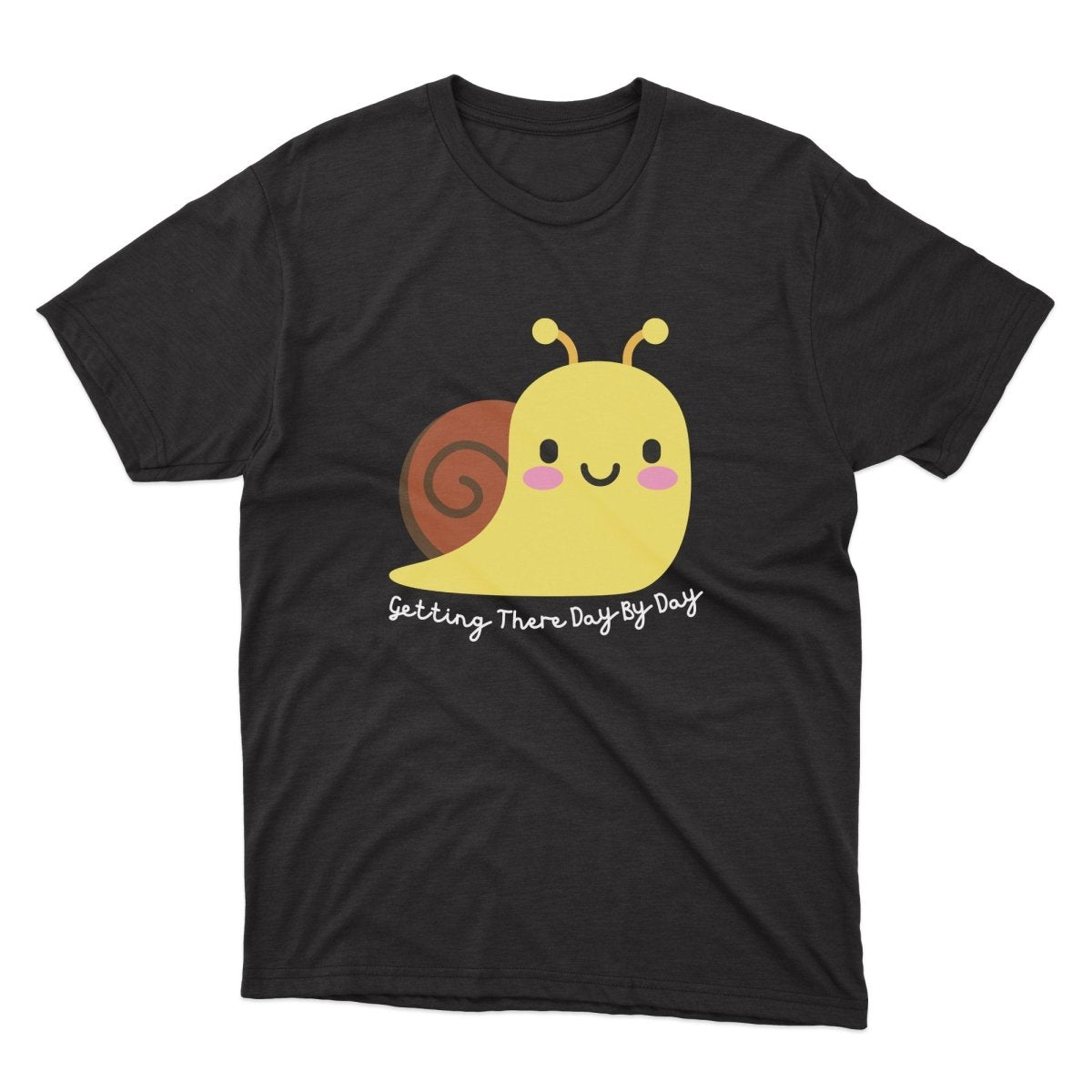Getting There Day By Day Snail Shirt - stickerbullGetting There Day By Day Snail ShirtShirtsPrintifystickerbull17842983938073928726WhiteMa black t - shirt with a yellow snail on it