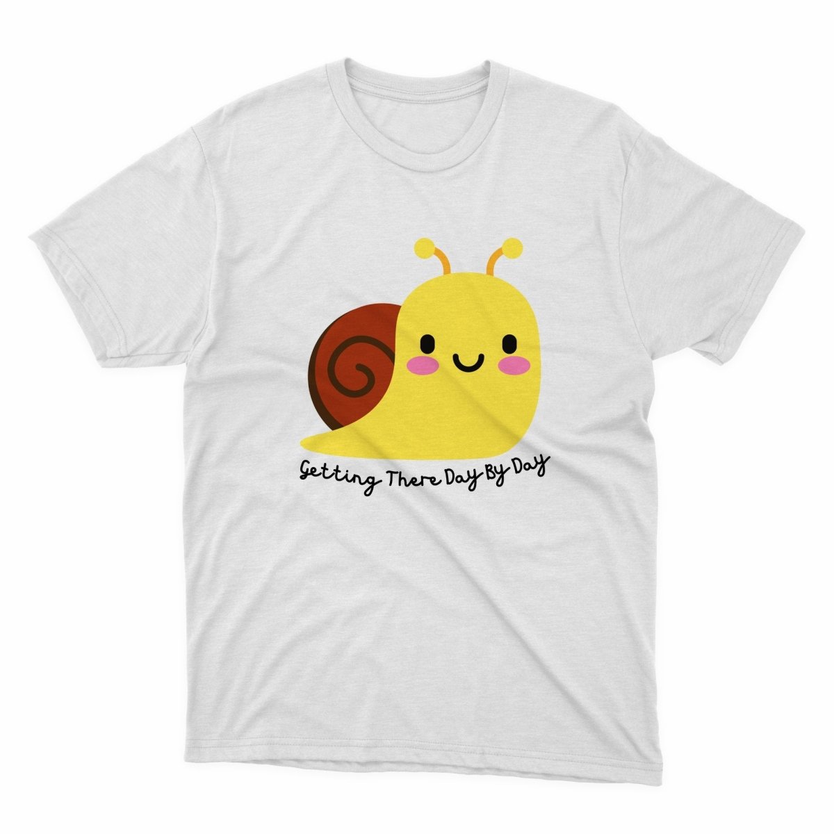 Getting There Day By Day Snail Shirt - stickerbullGetting There Day By Day Snail ShirtShirtsPrintifystickerbull16414246687866027544WhiteSa white t - shirt with a yellow snail on it