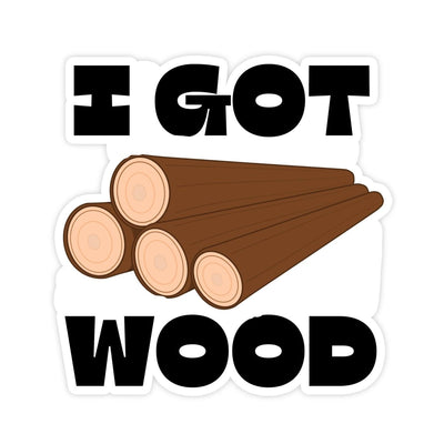 I Got Wood Funny Bumper Sticker - stickerbullI Got Wood Funny Bumper StickerRetail StickerstickerbullstickerbullTaylor_IGotWoodA stack of wood logs with text that says I got wood funny meme bumper sticker