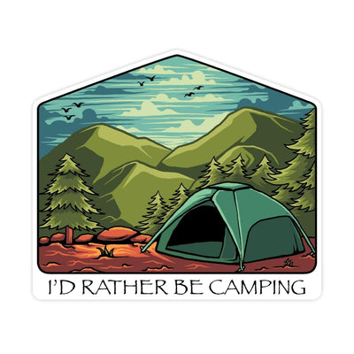 I'd Rather Be Camping Nature Sticker - stickerbullI'd Rather Be Camping Nature StickerRetail StickerstickerbullstickerbullSage_RatherBeCampingV2 [#55]Put your wanderlust to work with this fun, waterproof vinyl sticker! It features the phrase "I'd rather be camping!"