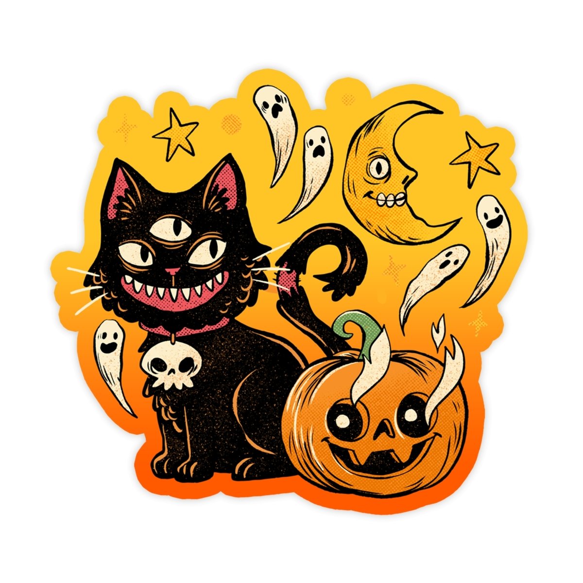 Mystic Black And Orange Cat Halloween Sticker - stickerbull