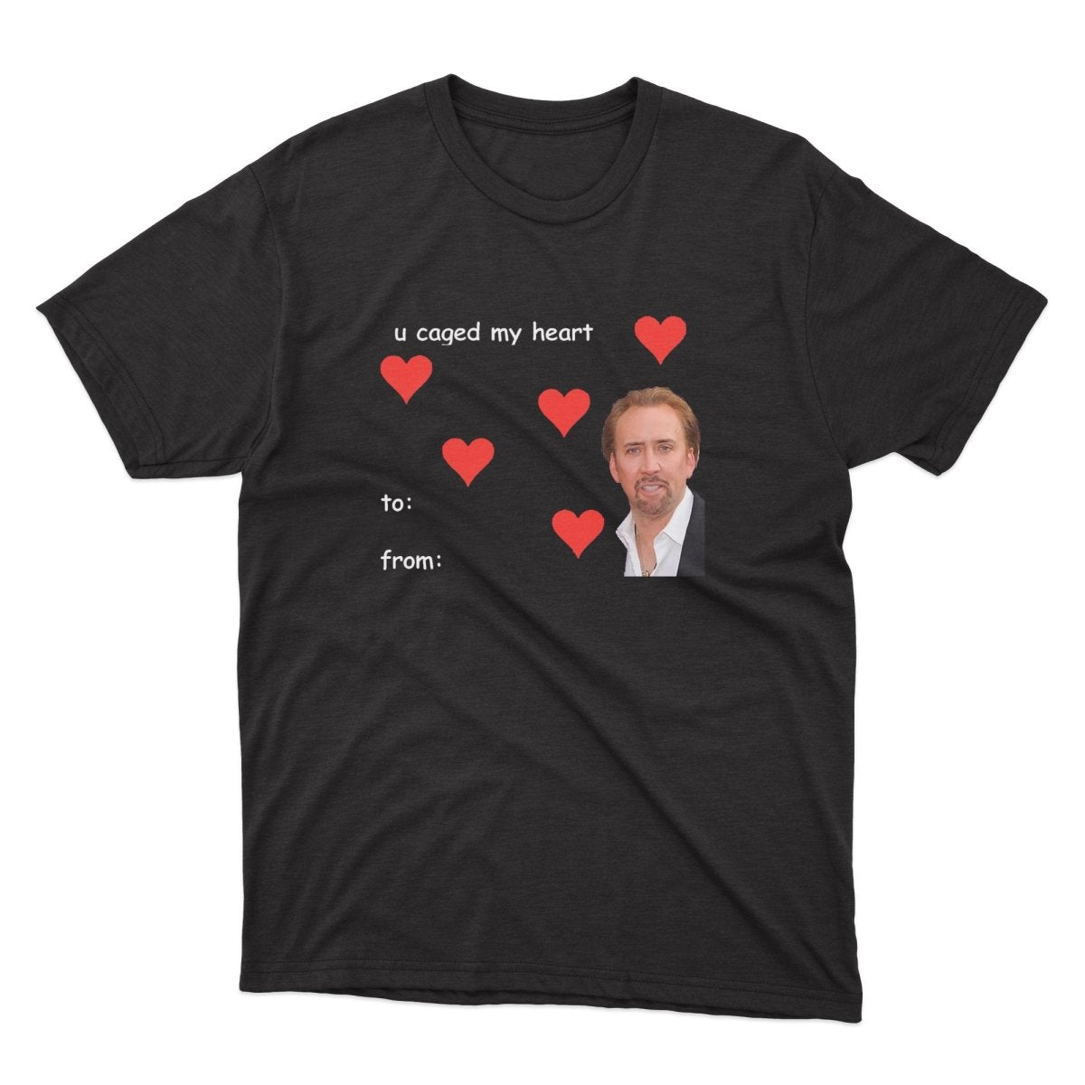 Nicolas Cage Caged My Heart Shirt - stickerbullNicolas Cage Caged My Heart ShirtShirtsPrintifystickerbull31392492841078355800BlackSa black t - shirt with a picture of a man with hearts on it