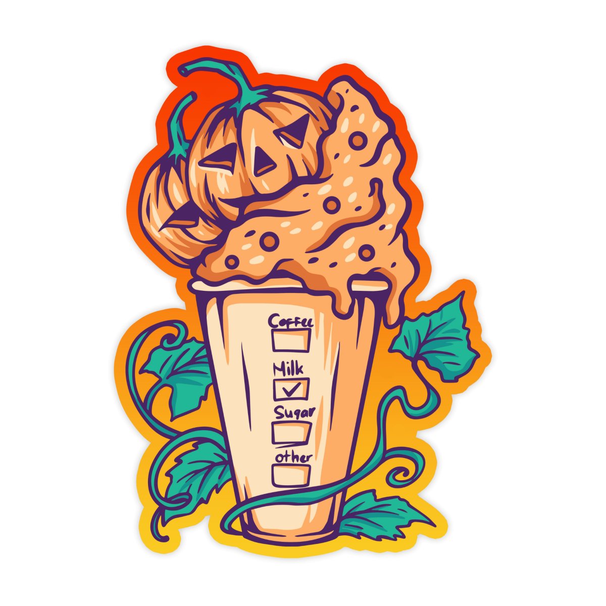 Pumpkin Spice Frappuccino Jack-O-Lantern Sticker - stickerbull