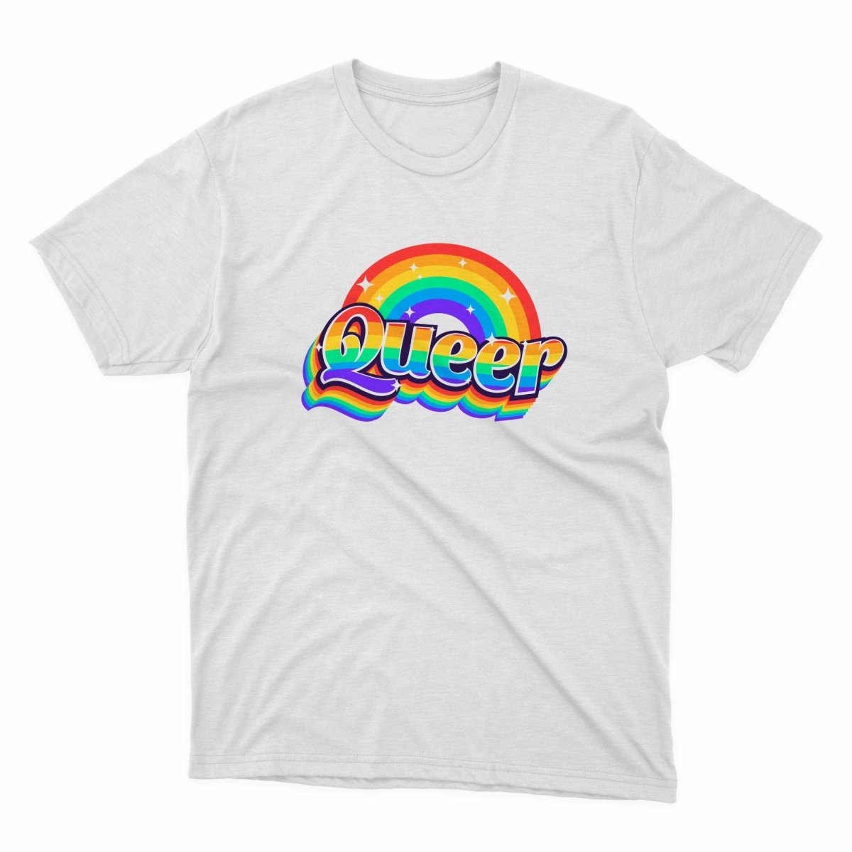 Queer Rainbow Text Shirt - stickerbullQueer Rainbow Text ShirtShirtsPrintifystickerbull20298552294458357084WhiteSa white t - shirt with the word queen in rainbow colors